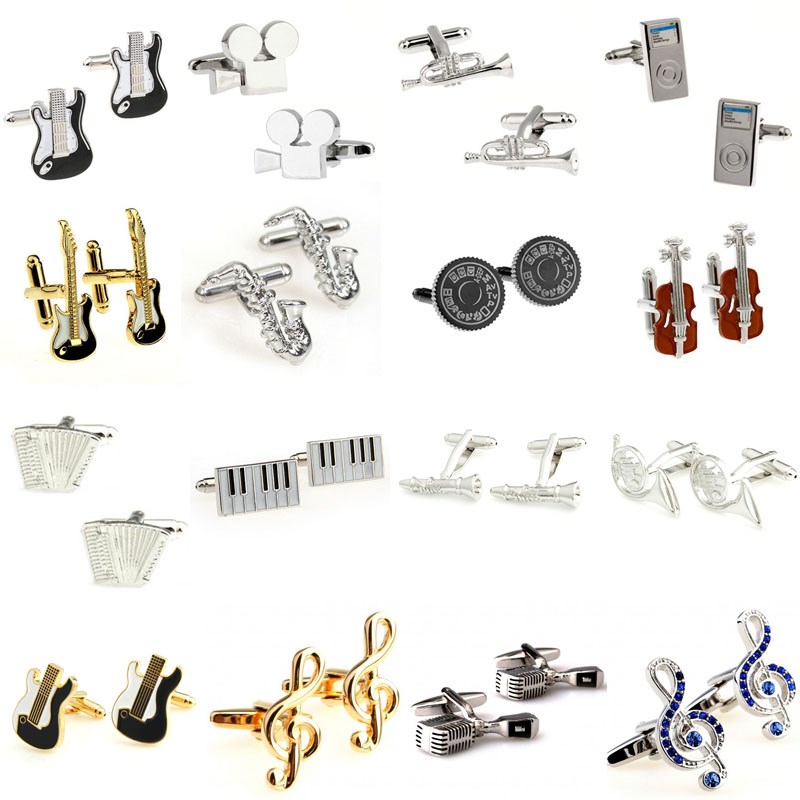 Cufflink Trumpet Microphone Note-Guitar Piano Gold Music Sto - 图0