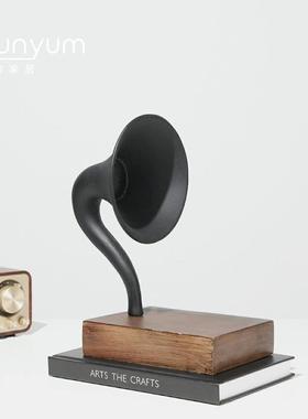 家居样板间复古留声机喇叭摆件玄关客厅电视柜办公V室怀旧软装饰