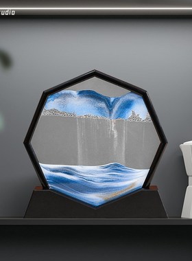 3D流沙画摆件创意沙漏桌面装y饰简约八角多边形玻璃工艺品生日礼