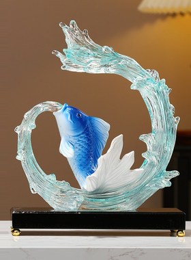 年年有余如鱼得水摆件招财直播间吸引人家庭家里客厅电视机装饰品