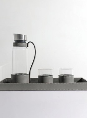 高档玻璃皮革水具水壶水杯样板间售楼处I酒店客厅茶几餐厅托盘摆