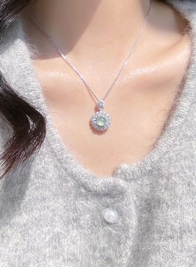 现货小价位办大事系列!天然危料蓝水翡翠M蓝绿色清冷感纯银项链可