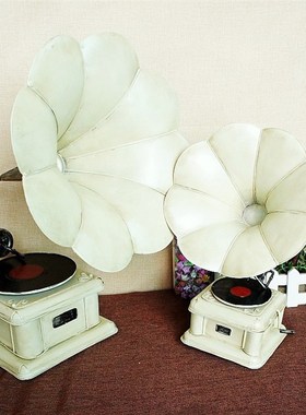 大气白色 做旧复古留声机模型 家居装饰品摆件留声机Z白色大中小