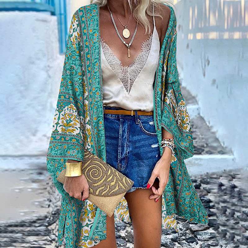 推荐ZANZEA Women Cardigan Summer Open Front Bohemian Floral - 图0