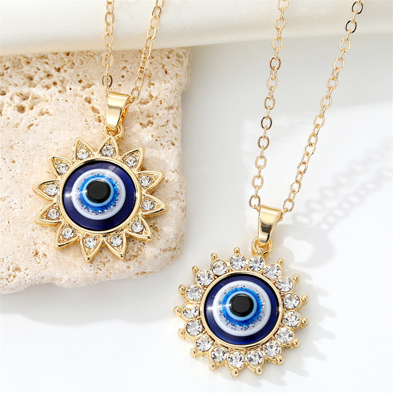 新品1pc Bling Sun Flower Evil Eye Necklace For Women Gift Sh-图0