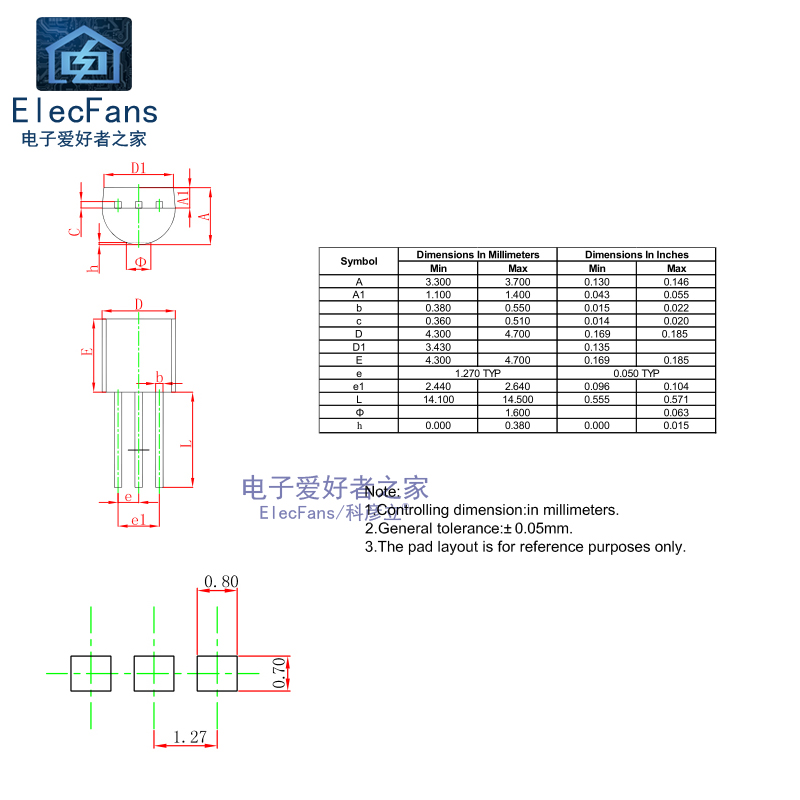 速发直插三极管BC547B TO-92 45V 0.1A 小功率晶体管功放对管BC54 - 图2