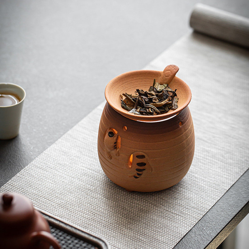 推荐日式粗陶小猫烤泡茶炉 陶瓷焙泡茶炉醒茶器提香暖茶台蜡烛加 - 图1