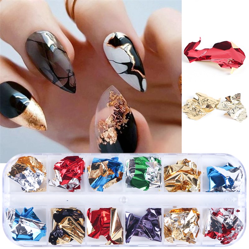 网红12Grid Gold Foils Gorgeous Nails Glitter Flakes Paillett - 图1