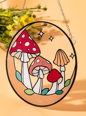 跨境新品 亚克力彩色蘑菇花园家居挂饰 壁挂阳台花园窗户装饰品