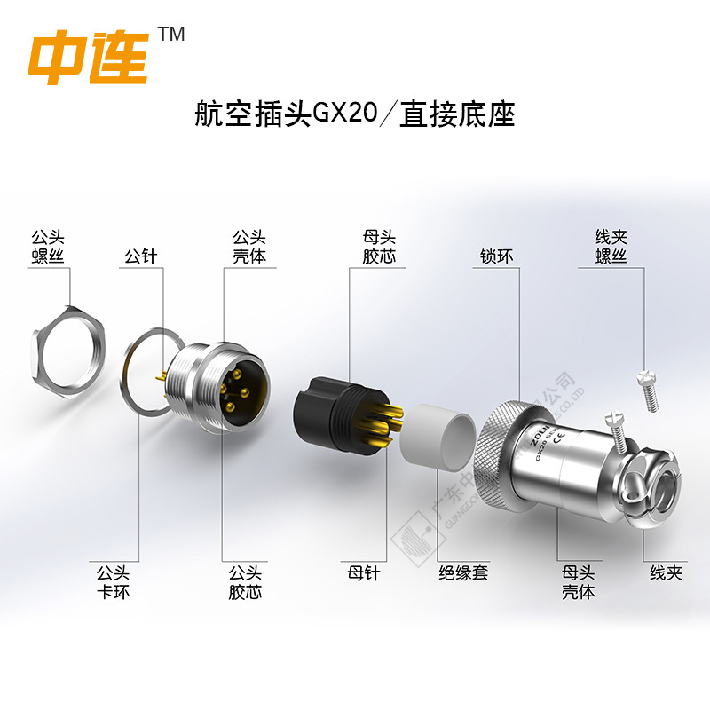 中连航空插头插座GX20 2-12芯对接款快速接口公母头连接器包邮