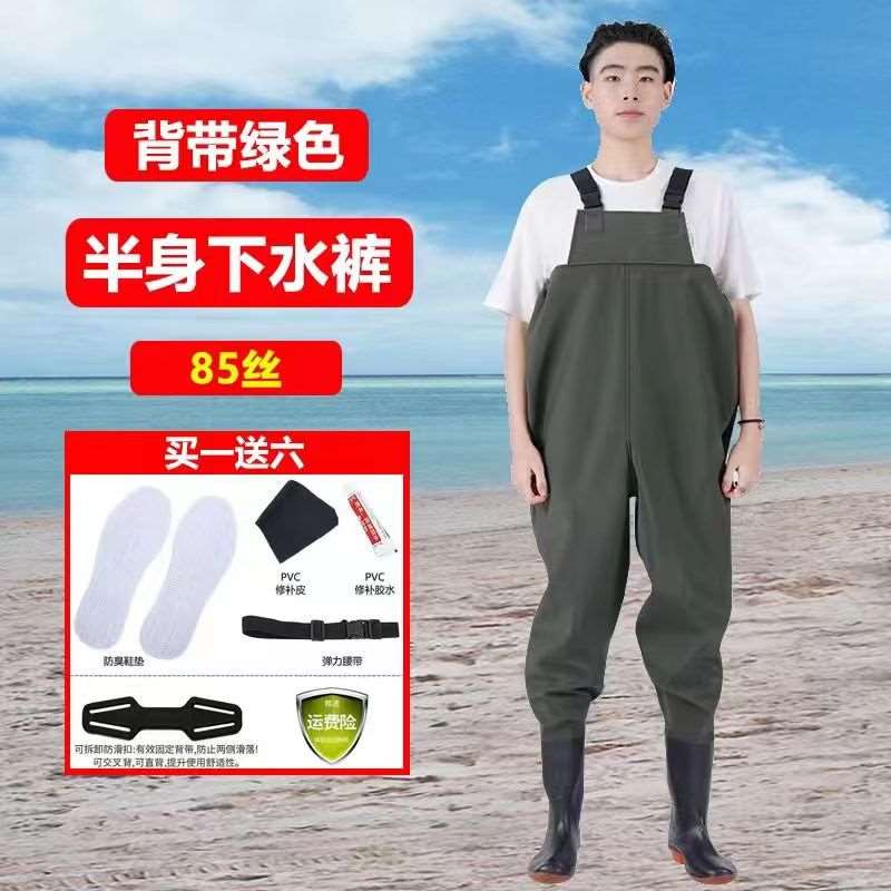 下水裤半身加厚耐磨雨q裤雨鞋连身全身防水衣服男皮叉裤钓鱼裤钓 - 图0