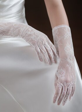 新品WG065新款简约婚纱手套 优雅白色蕾丝新娘结婚礼服拍照女士软