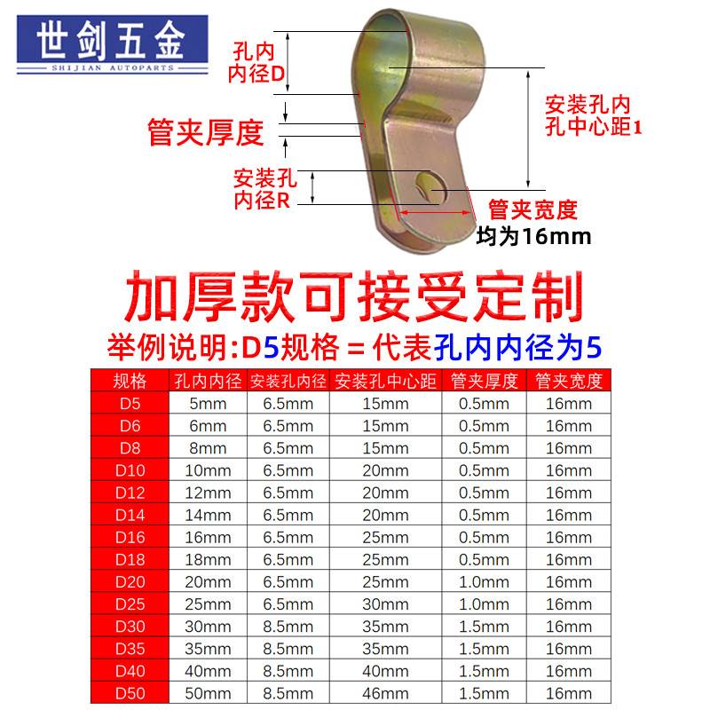 推荐5D6D8D10D12-50镀锌单管夹Q686F4浸塑R型弹簧性油管卡箍CT370 - 图1