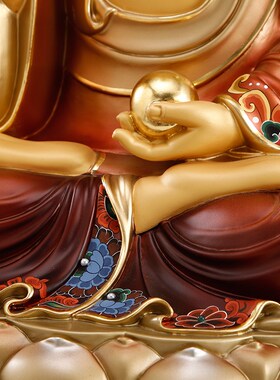 圆通佛具纯铜彩绘地藏菩萨像娑婆三圣地藏王菩萨佛像铜像复古摆件