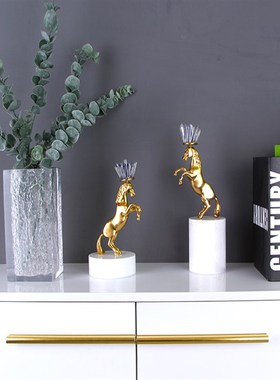 北欧式样板房客厅天然水晶石马摆件酒店I别墅新古典家居软装艺术