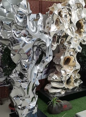 户外不锈钢景观装置艺术品太湖石雕塑大型落地摆件酒店园林装饰品