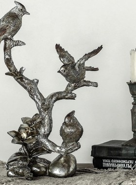 美式复古树枝小鸟摆件客厅书房橱窗店铺酒柜拍摄道具摆件