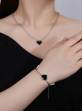 潮流复古风黑色桃心项链女式高级B甜酷风锁骨链手链时尚配饰厂家