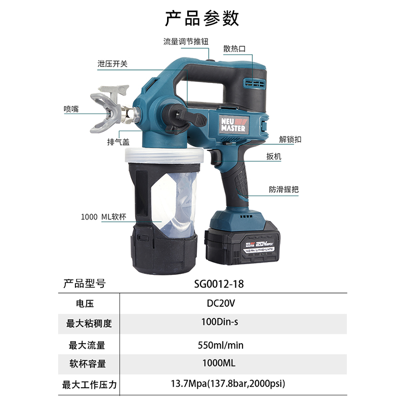 速发锂电电动喷漆枪小型高压无气喷涂机乳胶漆大功率油漆喷枪喷漆 - 图2