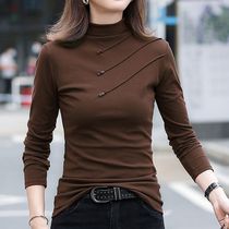 Cotton-quality undershirt woman autumn and half high collar long sleeve T-shirt 2023 new spring and autumn 100 hitch a ride in the ocean