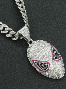 欧美嘻哈炫酷立体彩钻面具吊x坠古巴项链男士霸气街舞蹦迪穿搭颈