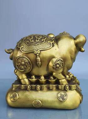 纯铜猪摆件金猪元宝福猪生肖猪富足存钱猪家居客厅桌面装饰品礼品