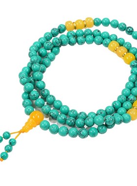 绿松石手串 民族风文玩松石手链男女项链配饰 108颗佛珠装饰饰品