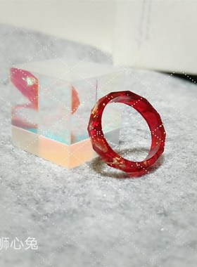 狮心兔 手工制作大红金箔戒指 棱面戒指 本命年戒指 女戒情侣戒指