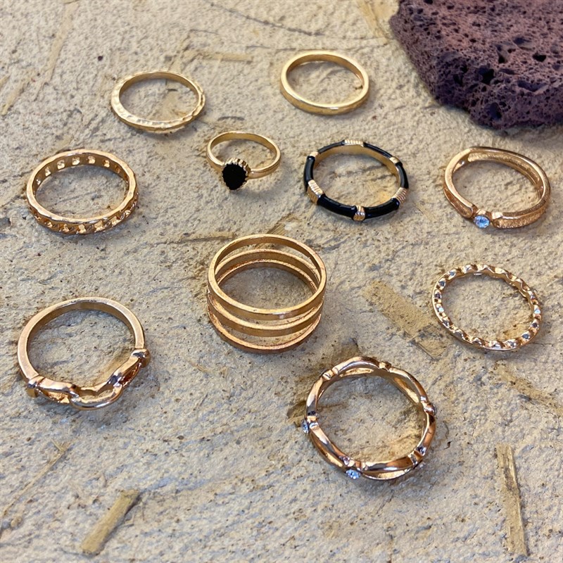 速发Ring set 10 Piece Set rings复古镂空黑色关节戒指组套10件 - 图2