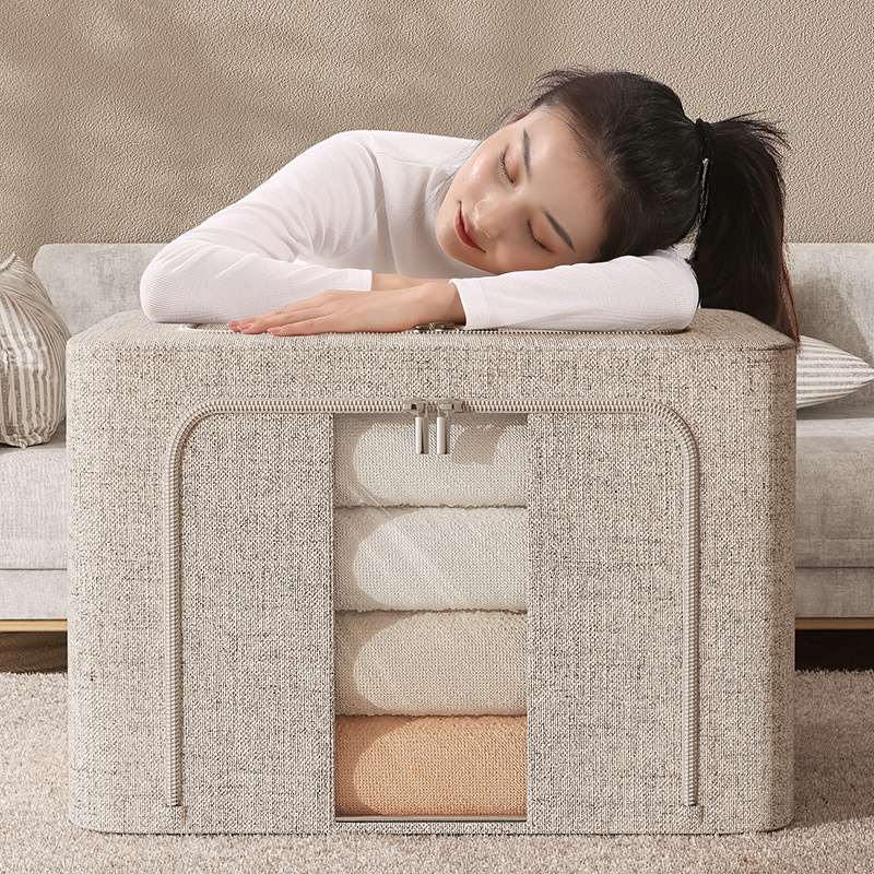 新品Thickened Real Cotton and Linen Clothes Storage Box Fabr - 图1