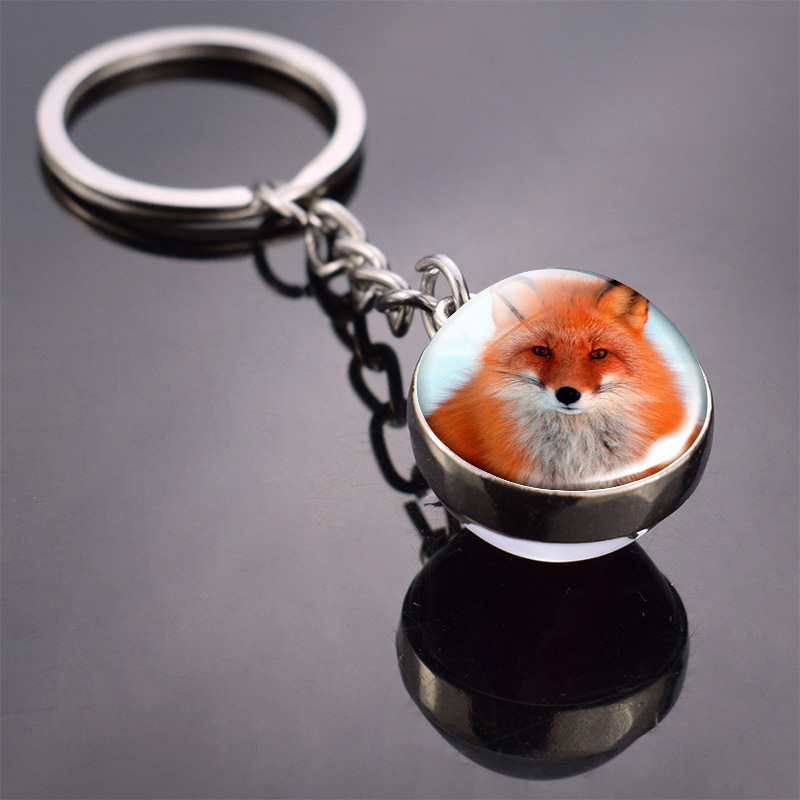 极速Animal Keychain Tiger Wolf Fox Lion Double Side Glass Ba-图1