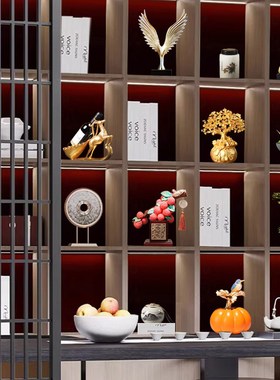 领导办公室背景柜摆件高端大气上档次老板书柜新中式公司茶室装饰