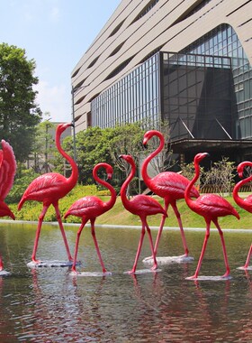 户外园林景观装饰仿真火烈鸟小区中庭水景鱼池造景玻璃钢动物雕塑