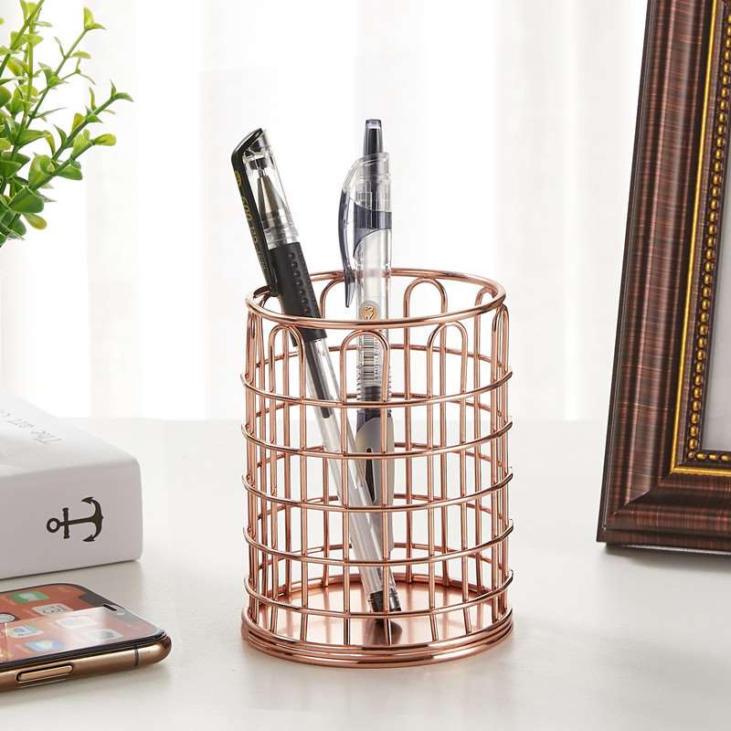 极速Nordic style etal iron pen container office storage bask - 图1