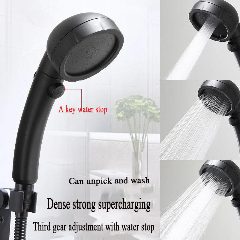 Blac Color Shower Head Pressure Boost uPetkWall MoSnted-图0