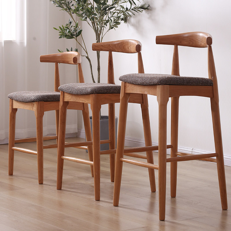 慵懒日记/北欧吧台椅家用高脚凳实木吧台凳酒吧椅子靠背牛角吧椅