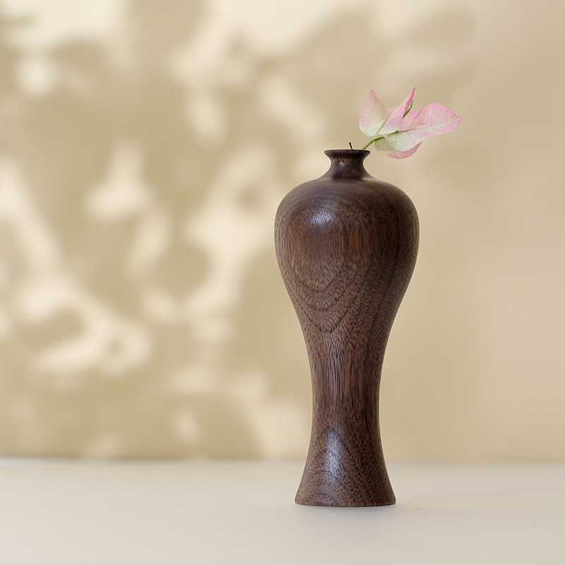 三思工房 沁意新中式艺术干花花瓶 家居装饰品 木质几何花器摆件 - 图3
