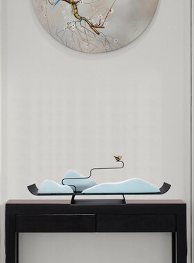 新中式铁艺陶瓷客厅玄关摆件创意家居样板房间工艺品室内软装饰品