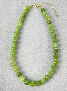丹麦小众设计款绿色天q然石项链清新森系高级感多巴胺时尚锁骨链