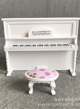 1:12娃娃屋钢琴DOLLHOUSE MINIATURE迷你模型U风琴和琴凳三色可选