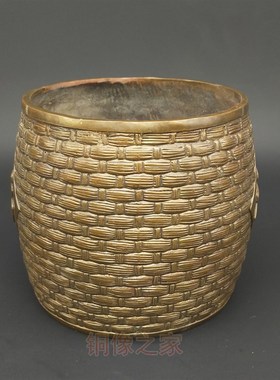 铜储物罐摆件f 纯铜仿古存钱罐摆设  招财纳福竹篓桌面装饰铜器