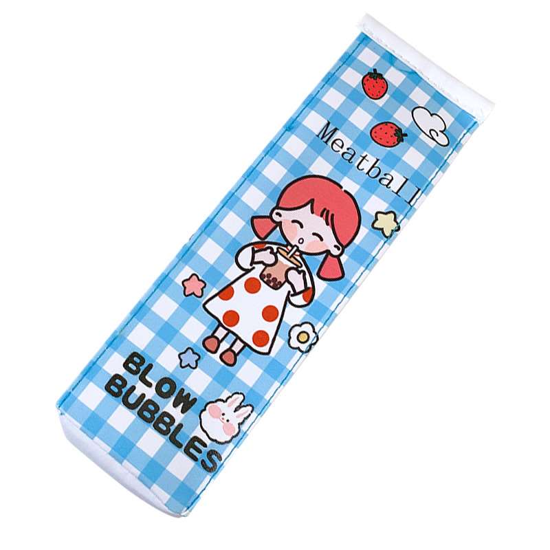 新品Cartoon plaid ilk pencil case cute large-capacity storag - 图3