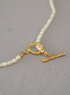 法式唯美水米粒小珍珠复古蔓藤花A枝OT扣简约短款气质项链锁骨链