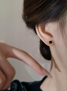 新品黑色耳钉纯银耳环2024新款爆款小巧精致养耳洞耳饰女高级感方