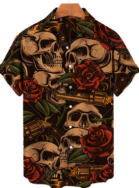 小众高货Men's Short Sleeve Beach Vacation Thin Printed Casua