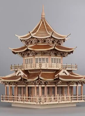 现代新中式禅意木l质古建筑屋檐八角凉亭摆件样板间酒店茶室装饰