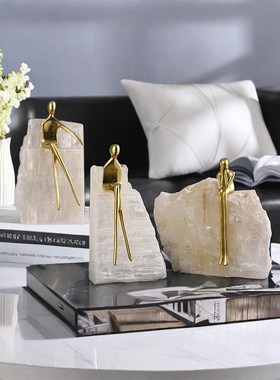 轻奢高档水晶石纯铜人物摆件客厅样板间酒柜展示柜书房装饰工艺品