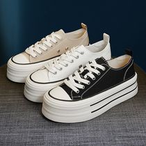 Star Thick Bottom Sail D Cloth Shoes Women 2023 Han Edition Sports Casual Shoes Heightening Round Head Lacing Low Bunch Shoes Little White 