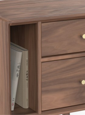 新中式实a木床头柜简约黑胡桃木收纳茶几边几小书柜榫卯明式储物