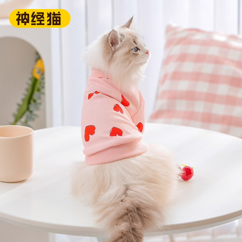 推荐小猫咪衣服防掉毛春夏款爱心英短兰猫布偶幼猫猫宠物服饰春季